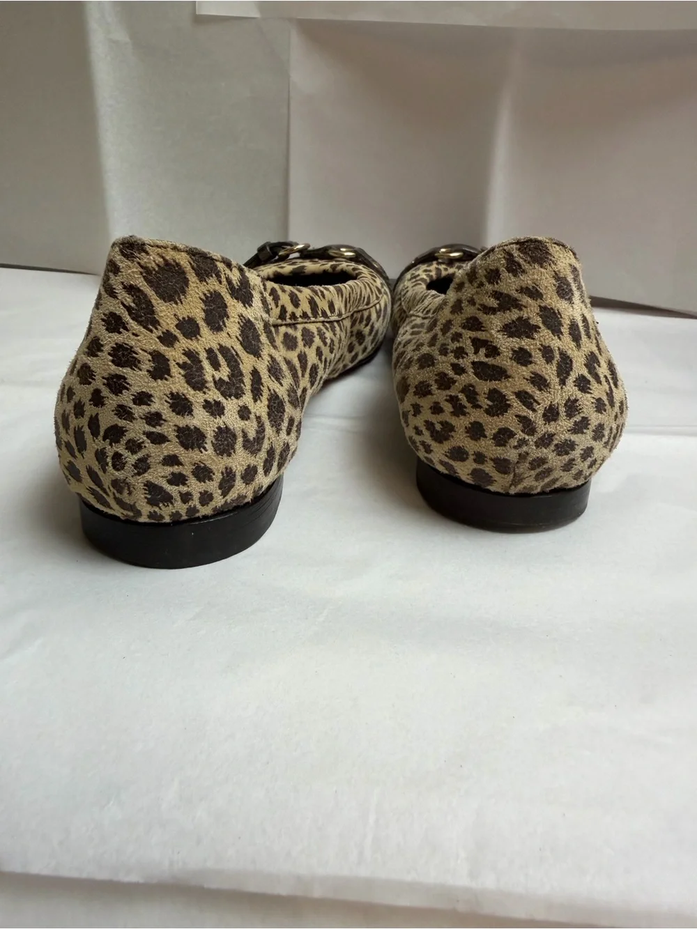 AGL Leopard Print Flats with Brown Patent Cap Toe and Gold Buckle